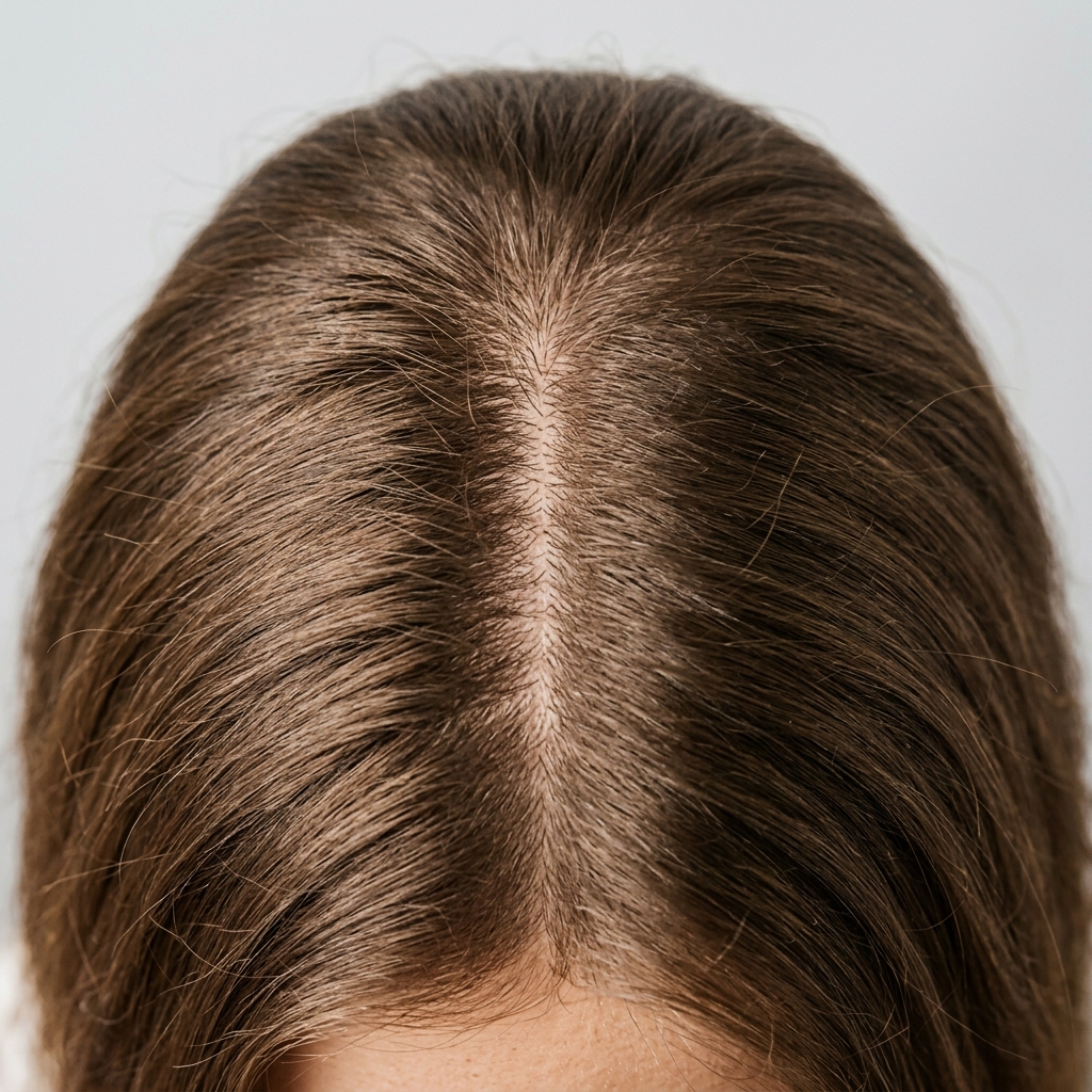 Studio-lit top view of a centre hair part used as a sample capture